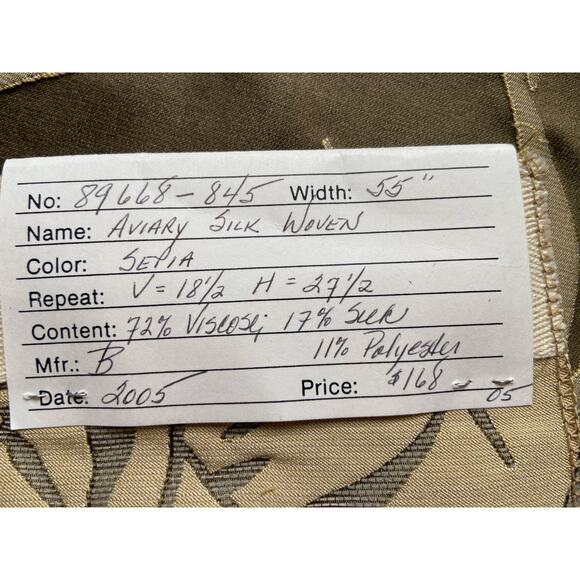 Brunschwig & Fils "Aviary Silk Woven" fabric vintage swatch 25" x 26" - Picture 4 of 4